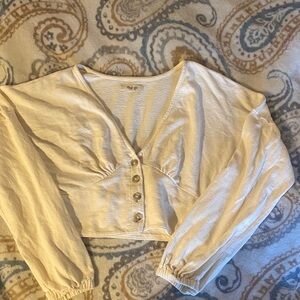 Madewell Cream Long-Sleeve Cropped Button Top